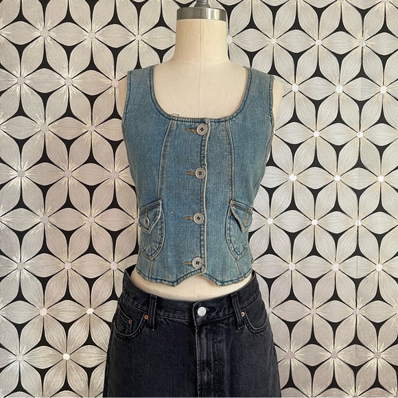 Vintage Crop Denim Vest - Picture 1 of 4